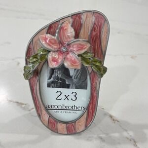 Vintage Aaron Brothers Flip Flop Pink Enamel Rhinestones Photo Frame Small 2x3